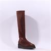 Miss Elastic Platform Wedge Long Boot - Brown Stretch